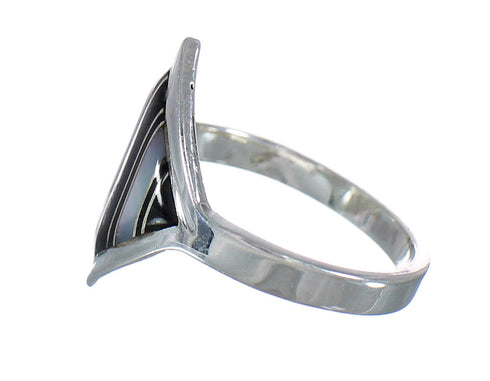 Southwest Sterling Silver Mother Of Pearl Jet Ring Size 6 RX92533